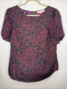 LOFT Fuchsia Floral Puff-Sleeve Blouse